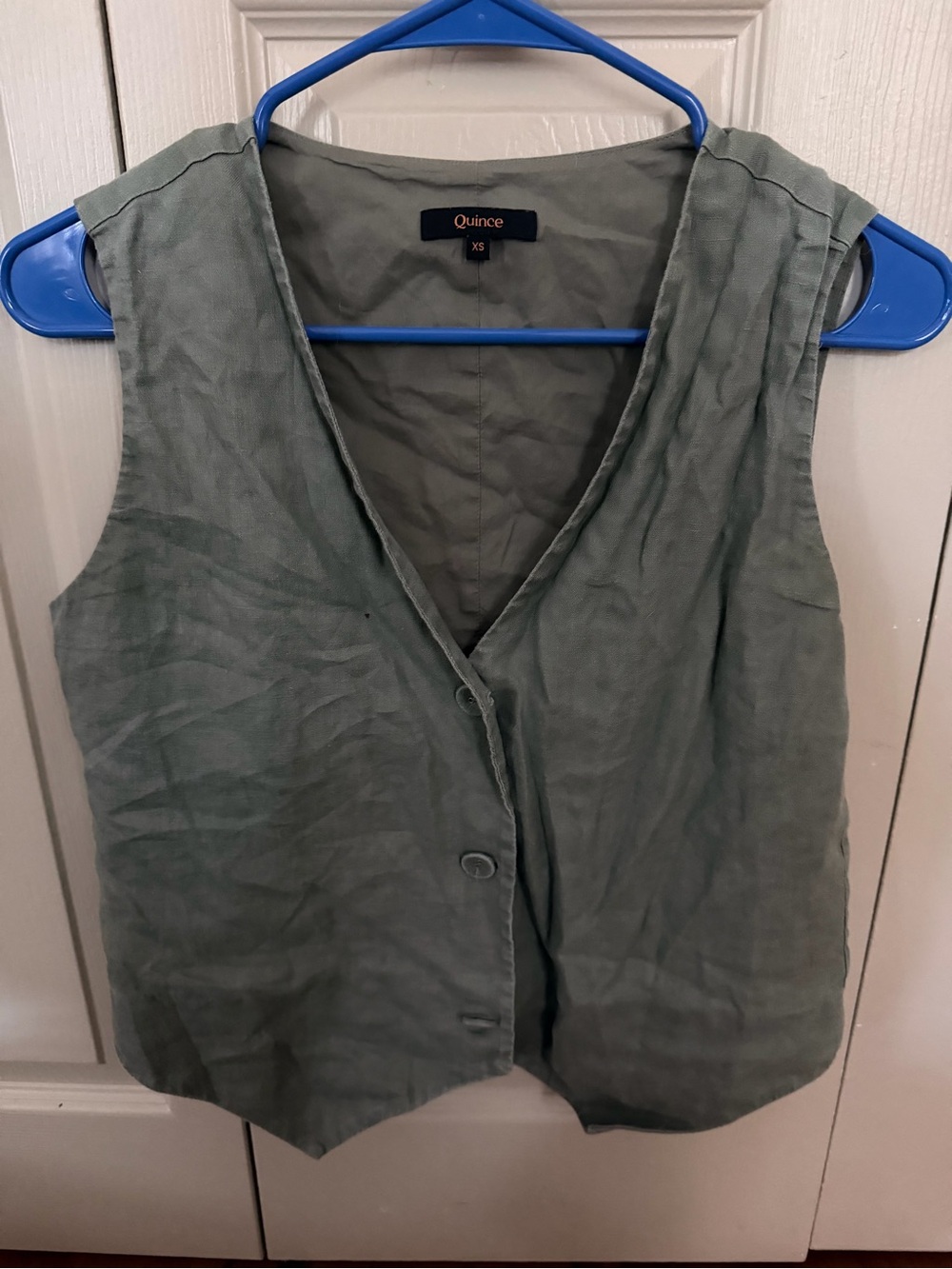 Quince Olive Green Linen Button-Front Vest